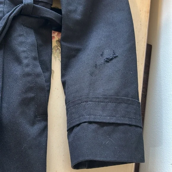 Express Black Denim Double-Breasted Belted Silver Button Trench Coat - Picture 11 of 16